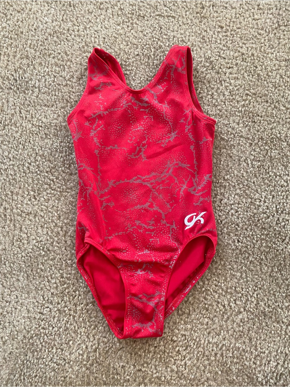 GK Elite Girls Gymnastics Leotard Red Silver Child Medium